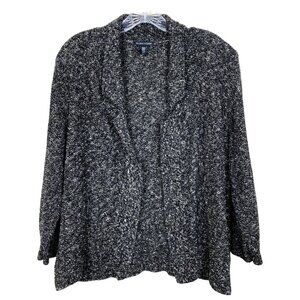 Eileen Fisher Womens M Cardigan Sweater Open Front Black Organic Cotton Linen